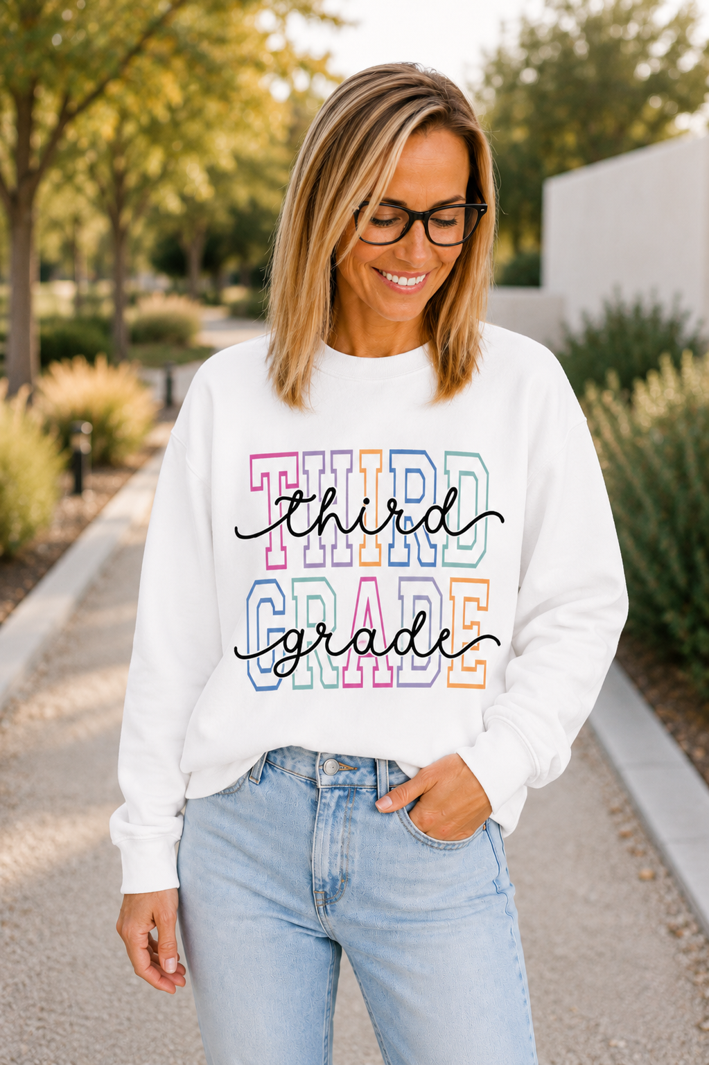 Third Grade Teacher Crewneck Sweatshirt