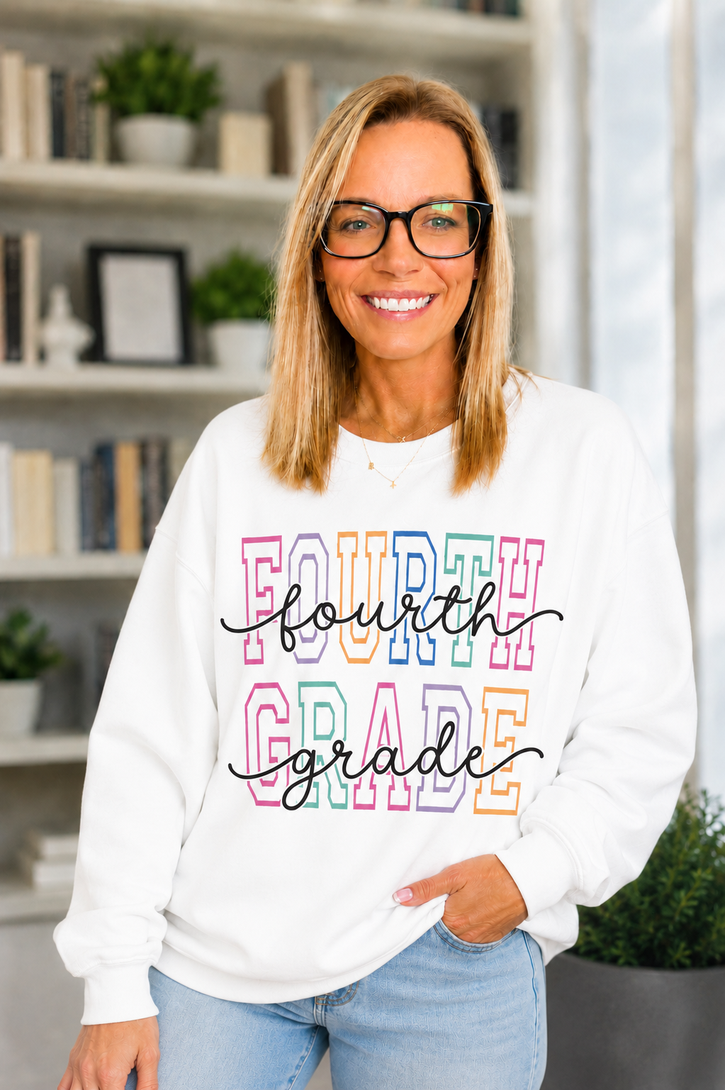Fourth Grade Teacher Crewneck Sweatshirt