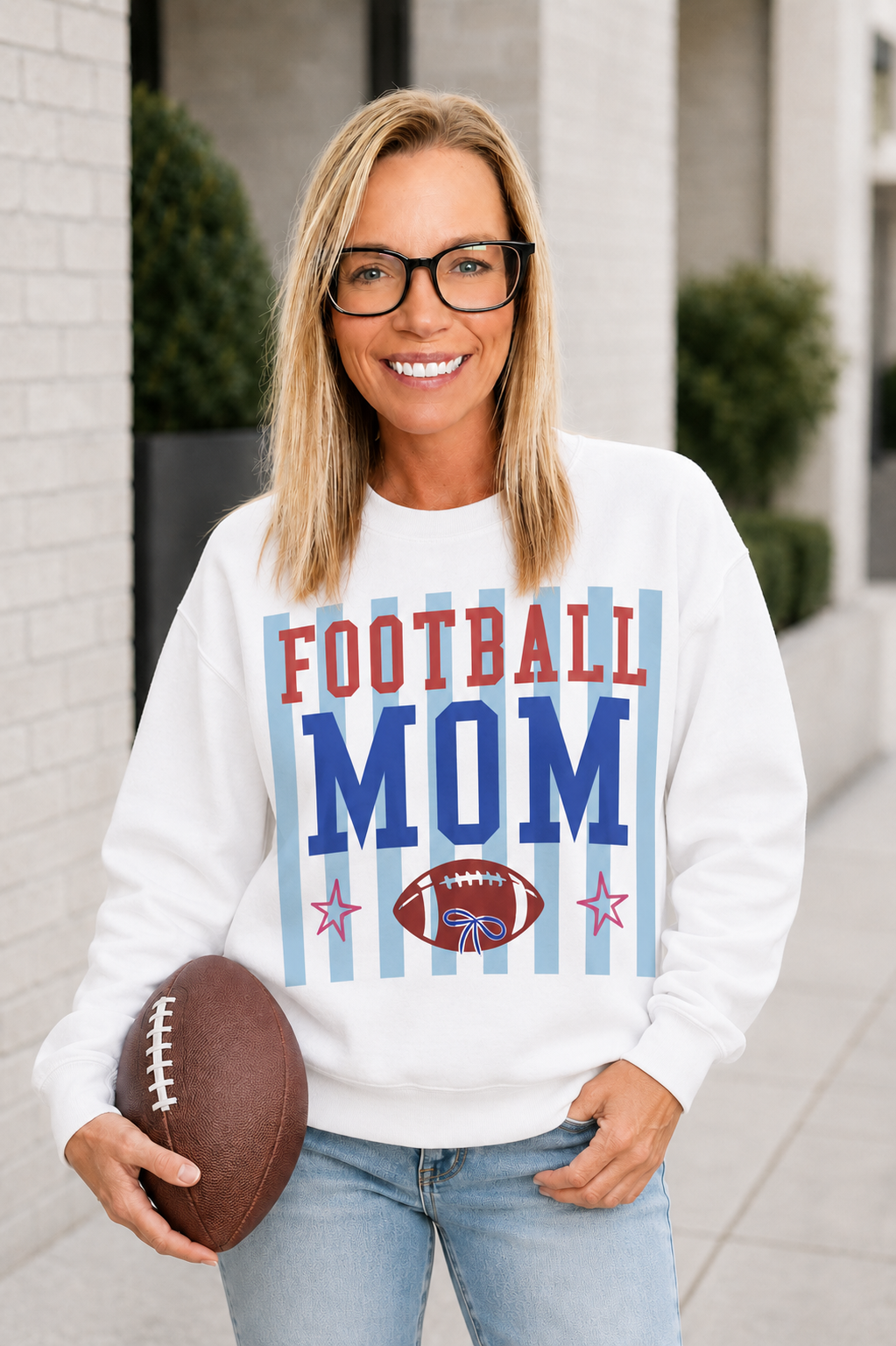 Football Mom Striped Crewneck Sweatshirt