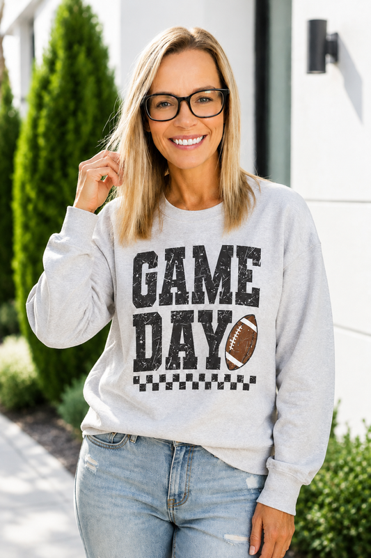 Game Day Distressed Football Crewneck Sweatshirt