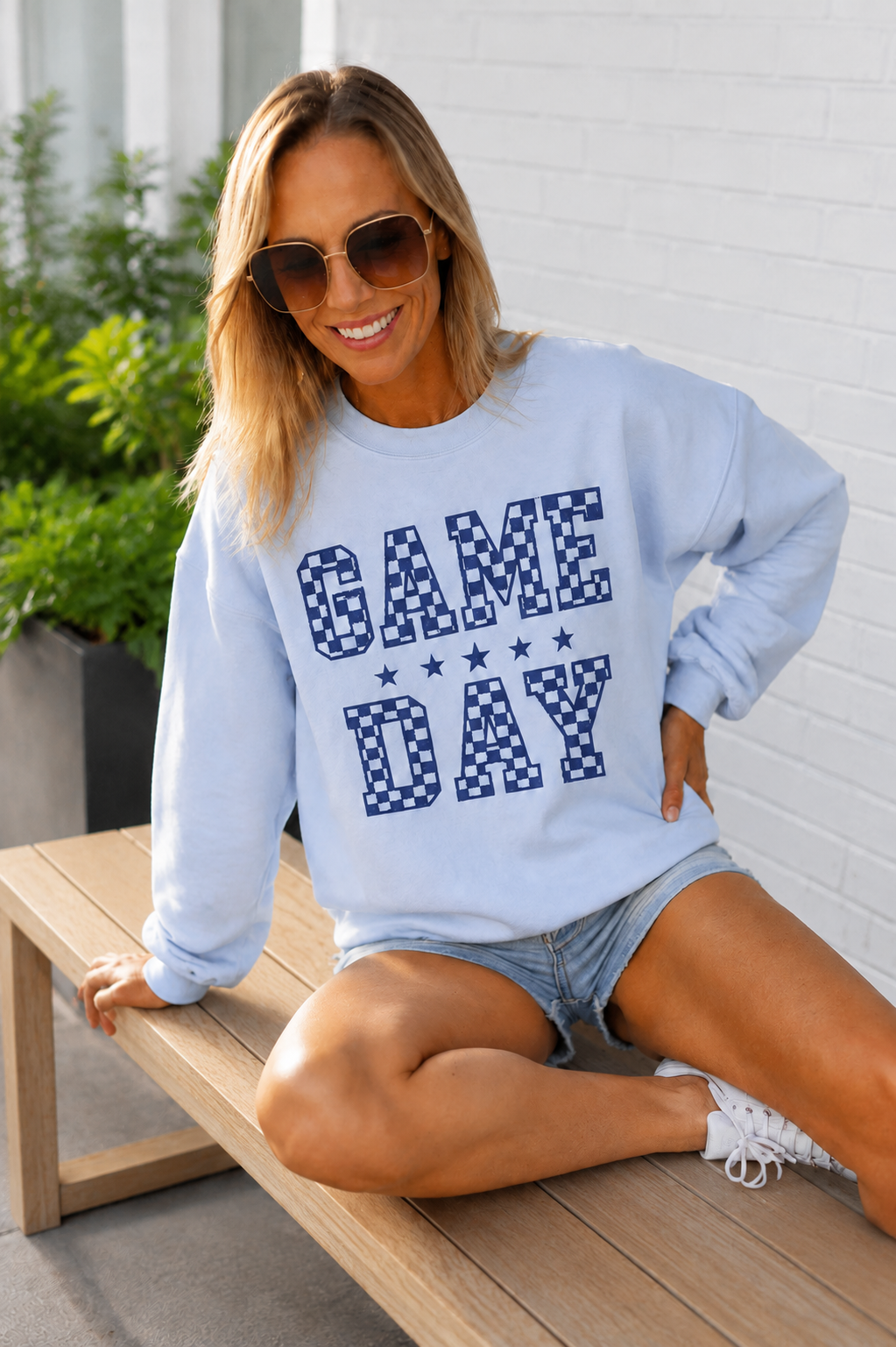 Game Day Checkered Crewneck Sweatshirt