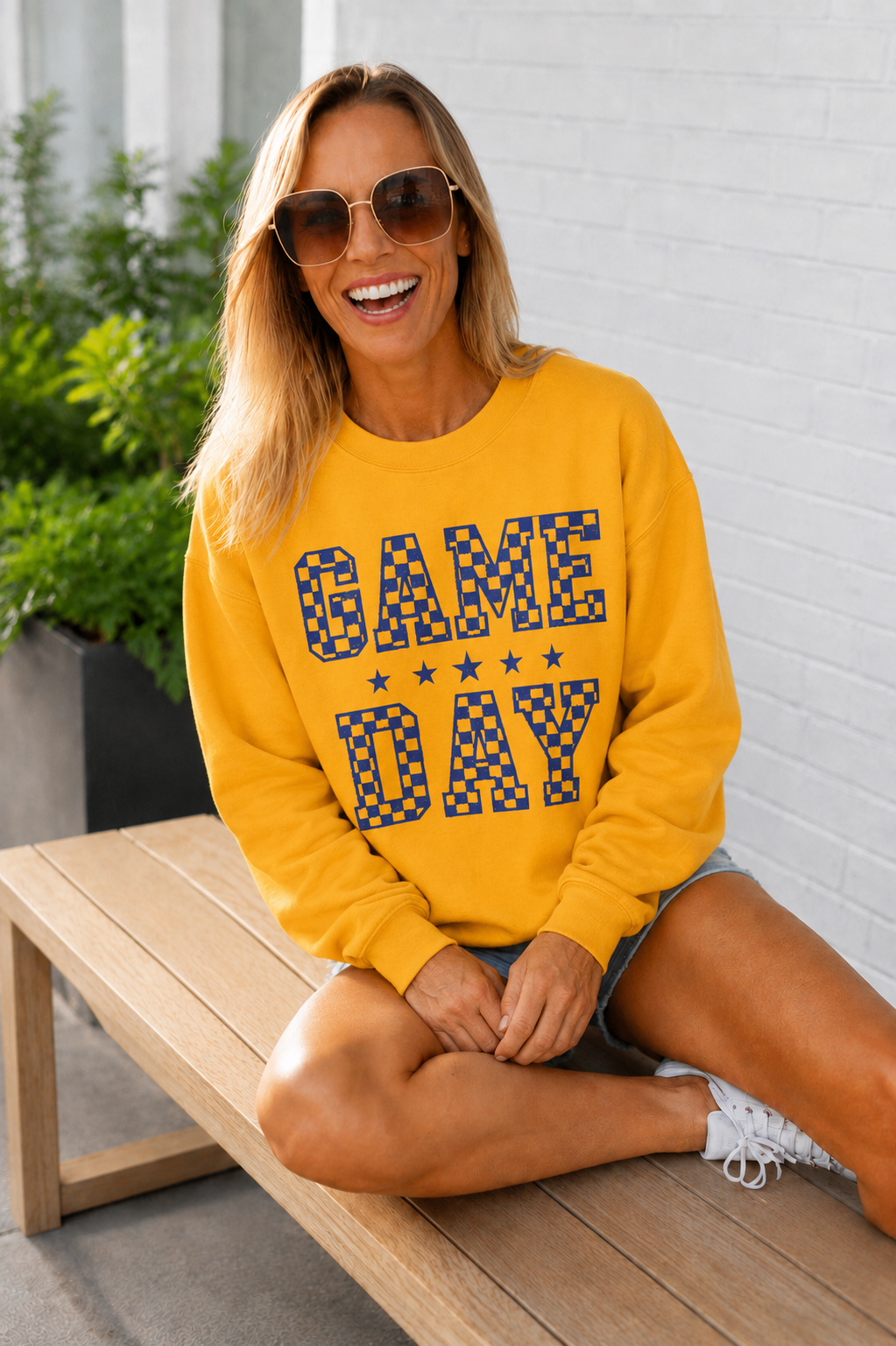 Game Day Checkered Crewneck Sweatshirt
