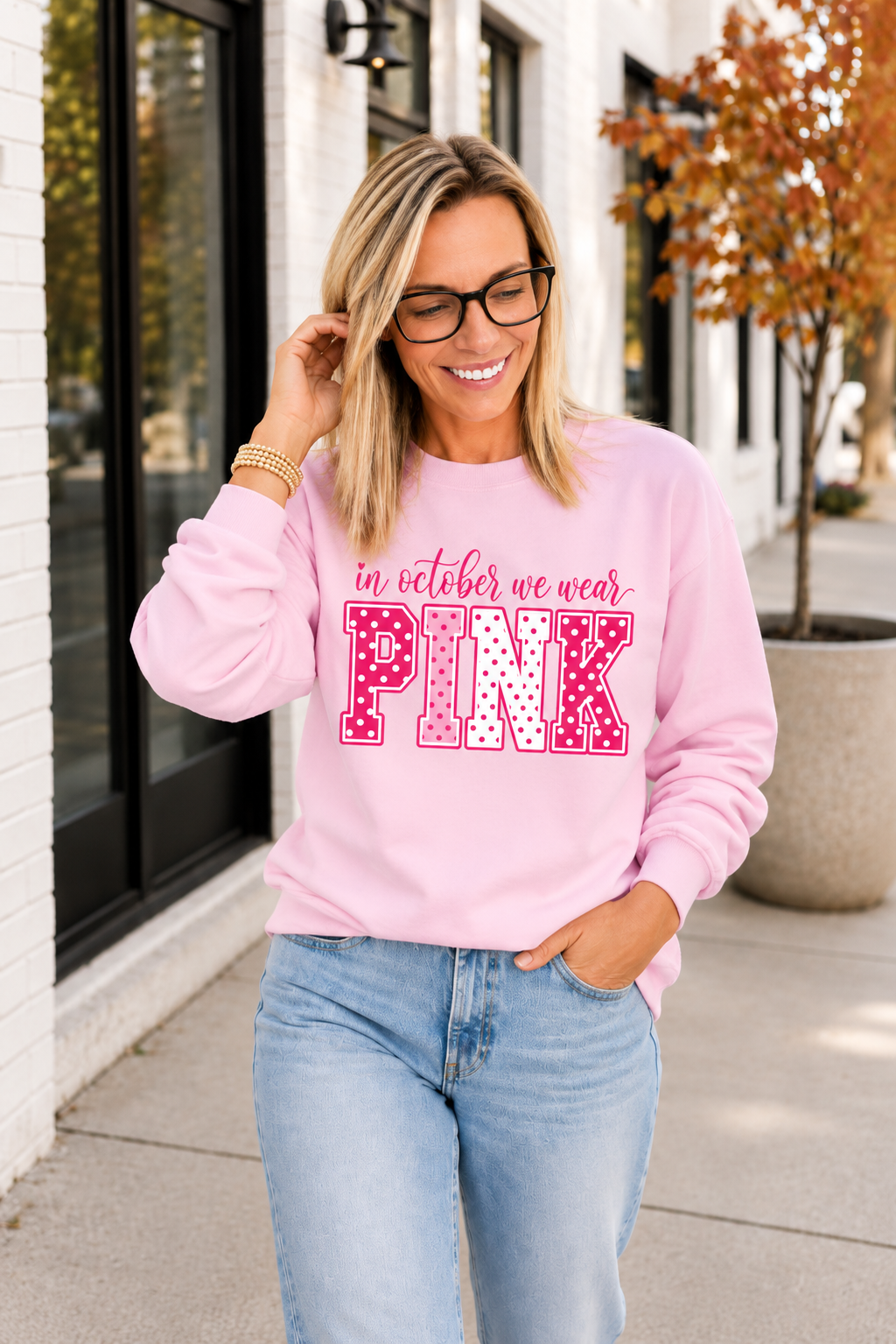 In October We Wear Pink Long Sleeve T‑Shirt