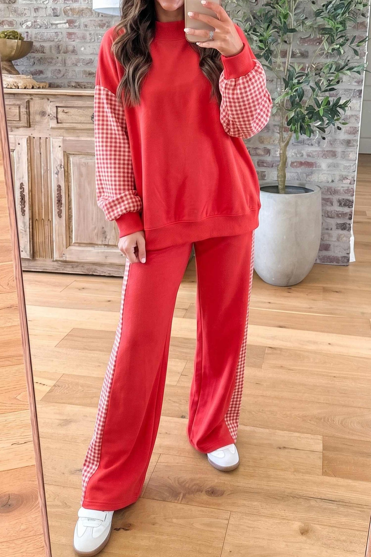 Plaid Contrast Wide Leg Pant Set