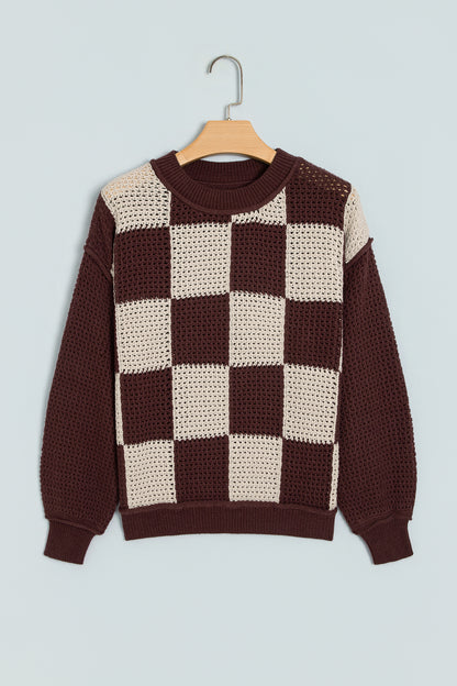 Checkered Drop Shoulder Knit Sweater