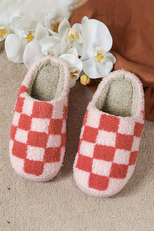 Checkered Fuzzy Slip-On Slippers