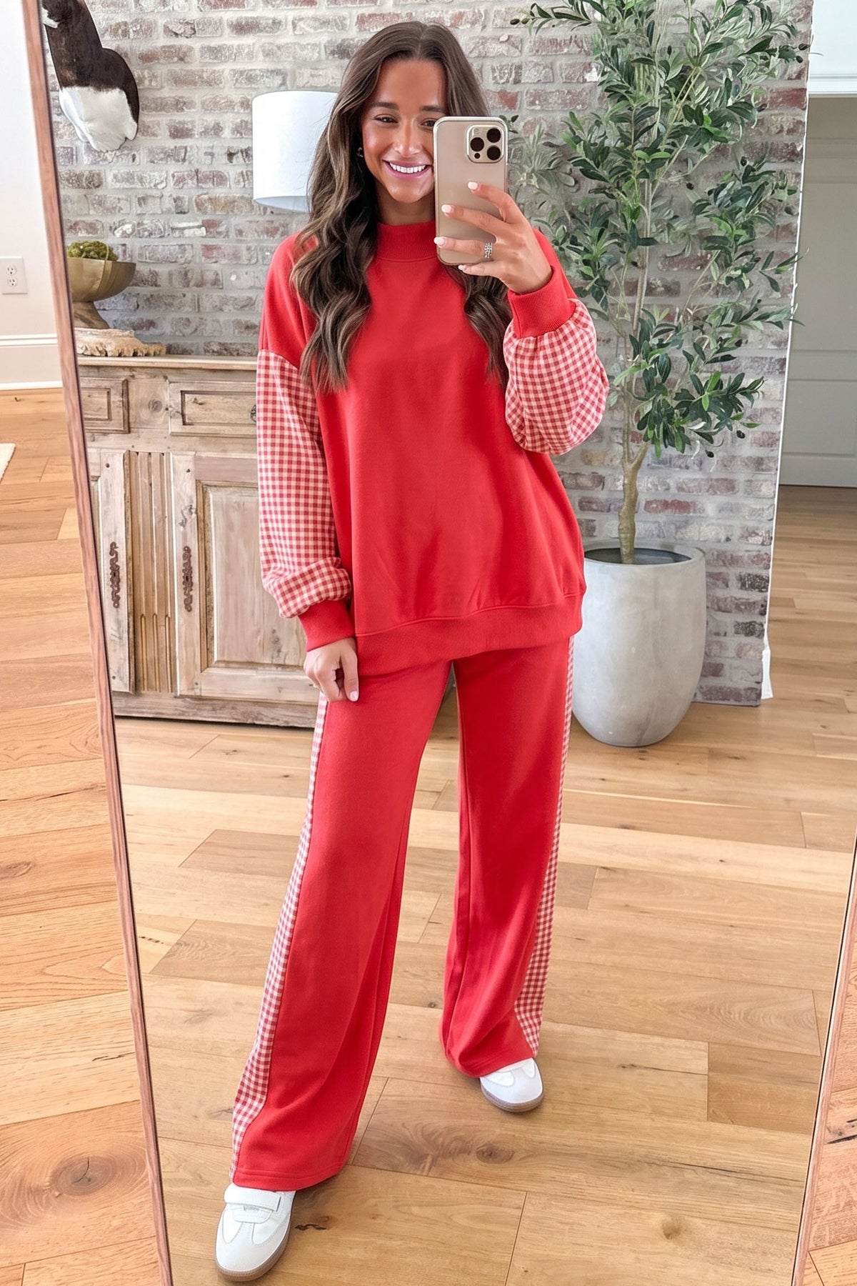 Plaid Contrast Wide Leg Pant Set