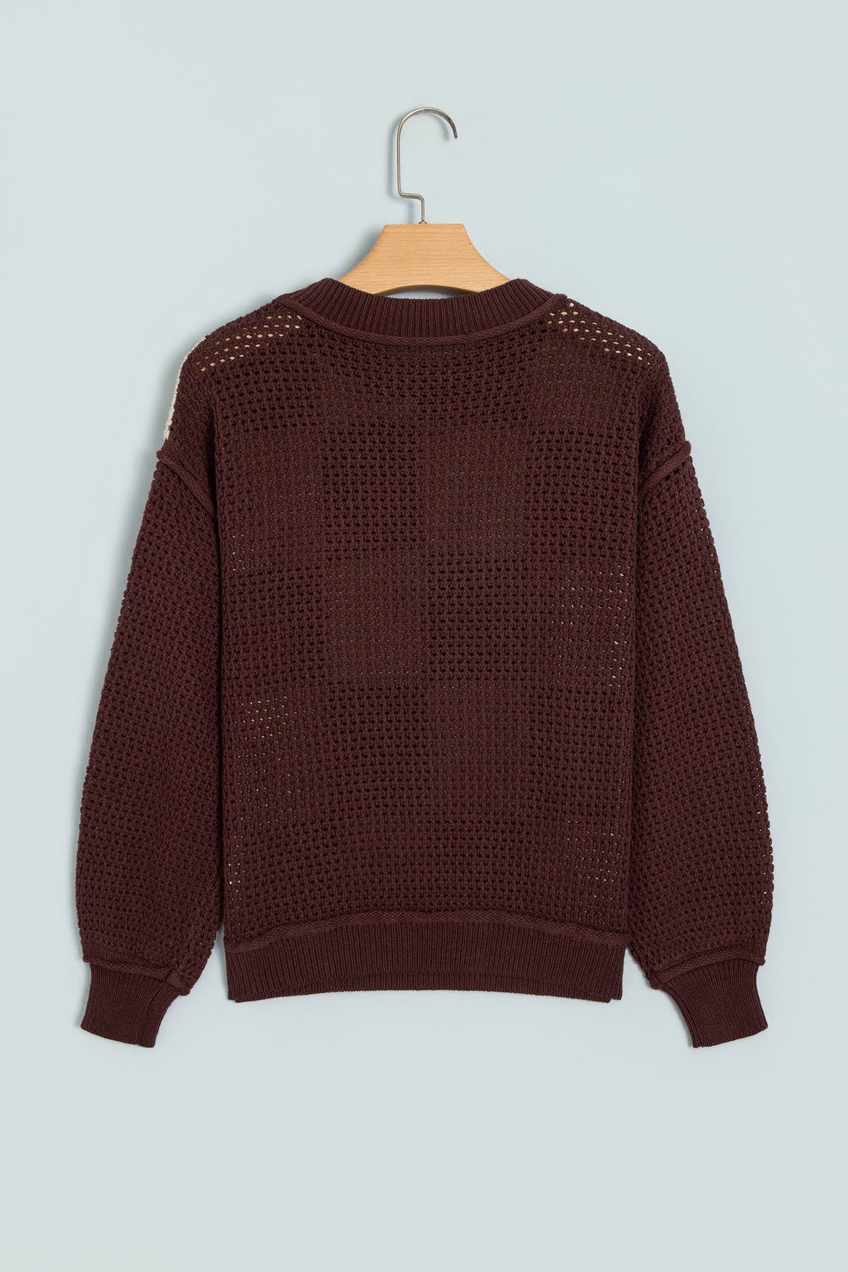 Checkered Drop Shoulder Knit Sweater