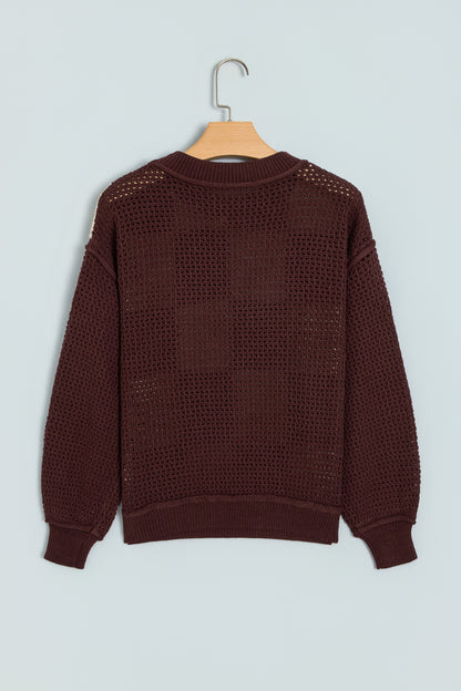 Checkered Drop Shoulder Knit Sweater