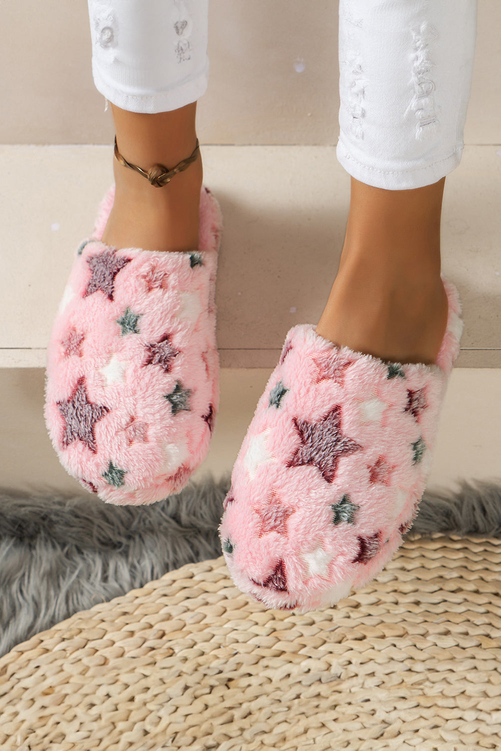 Star Pattern Plush Slippers