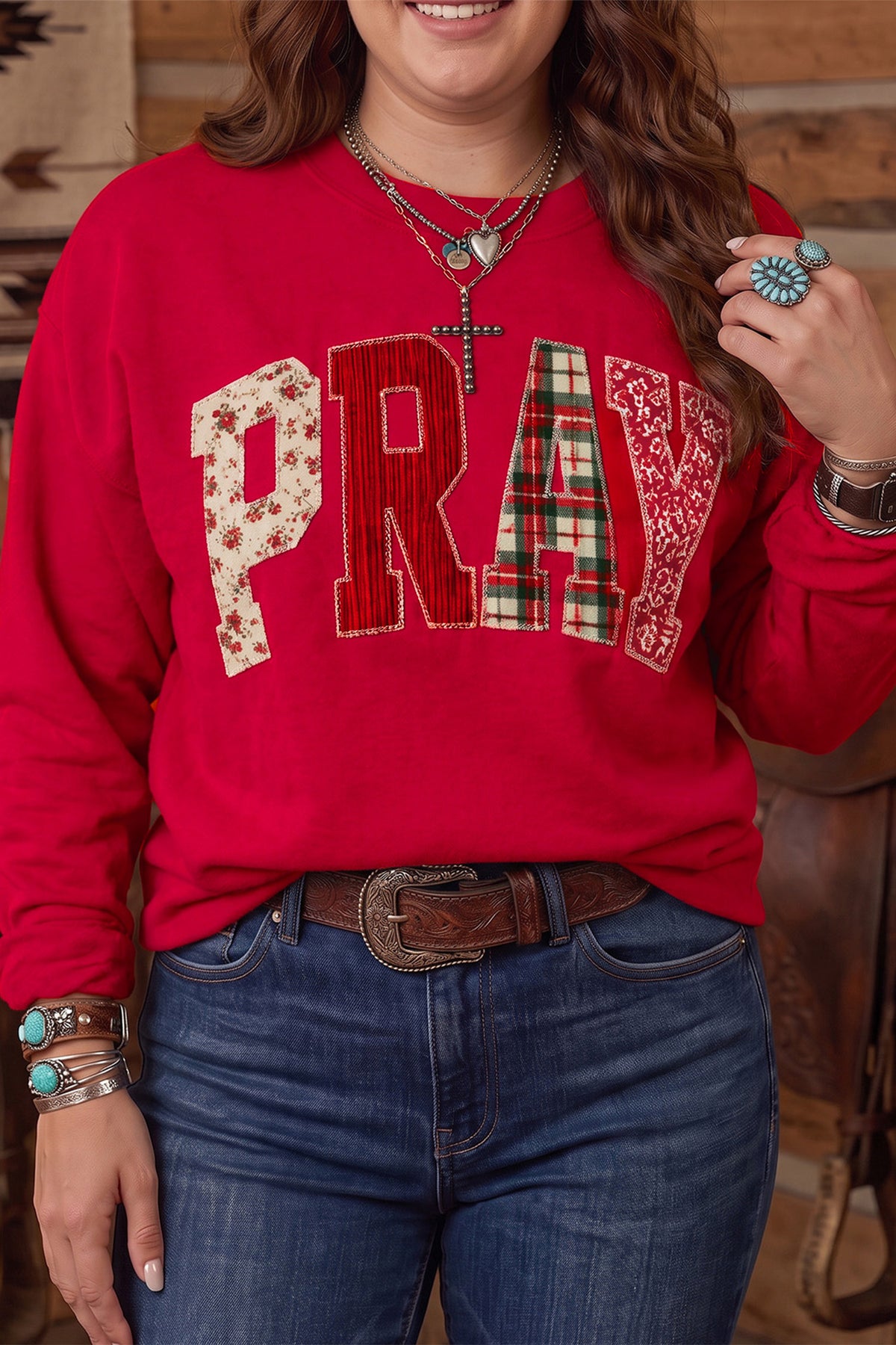PRAY Patchwork Graphic Tunic Sweatshirt