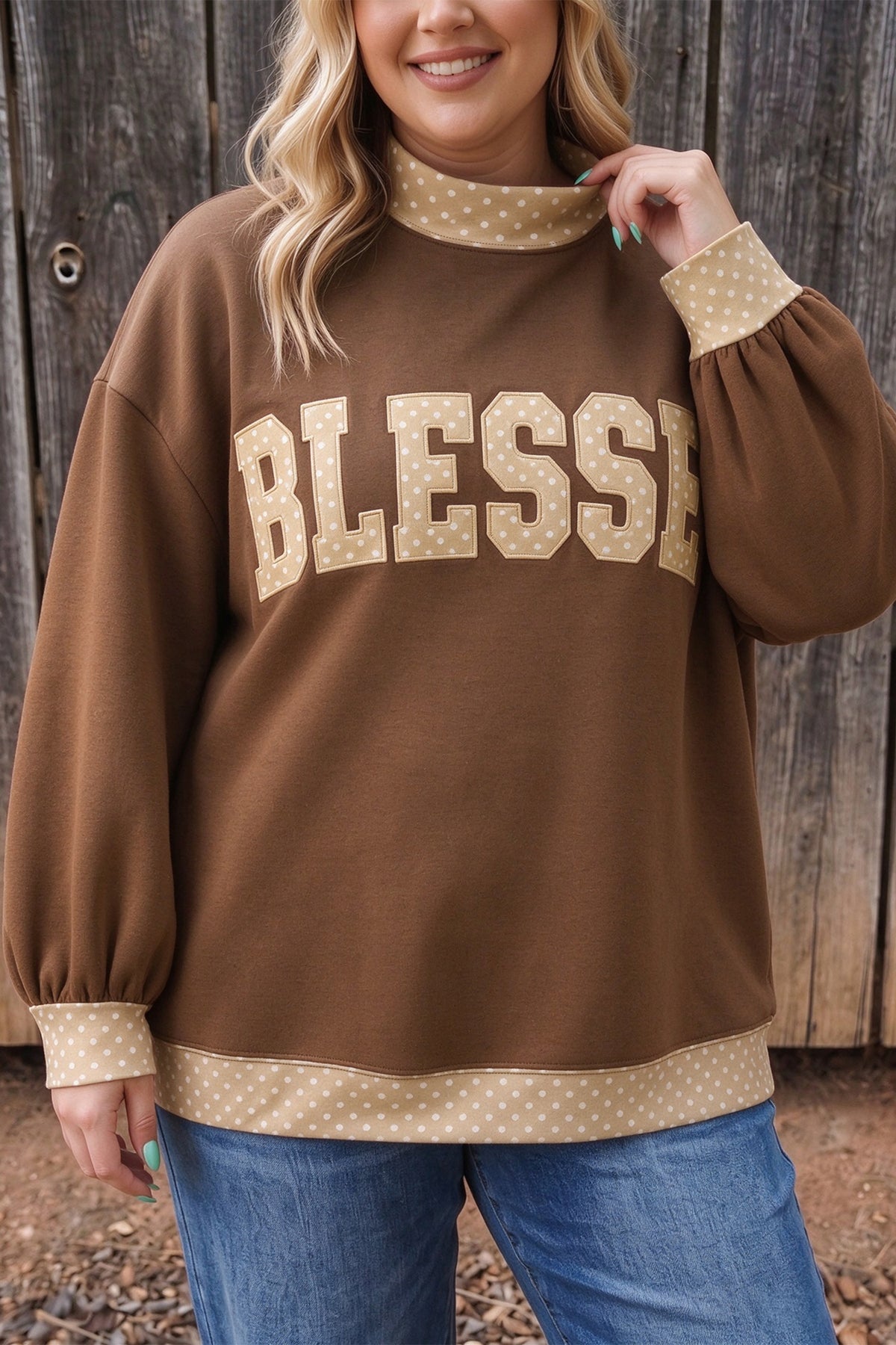 Faith & Blessed Graphic Mock Neck Sweatshirt