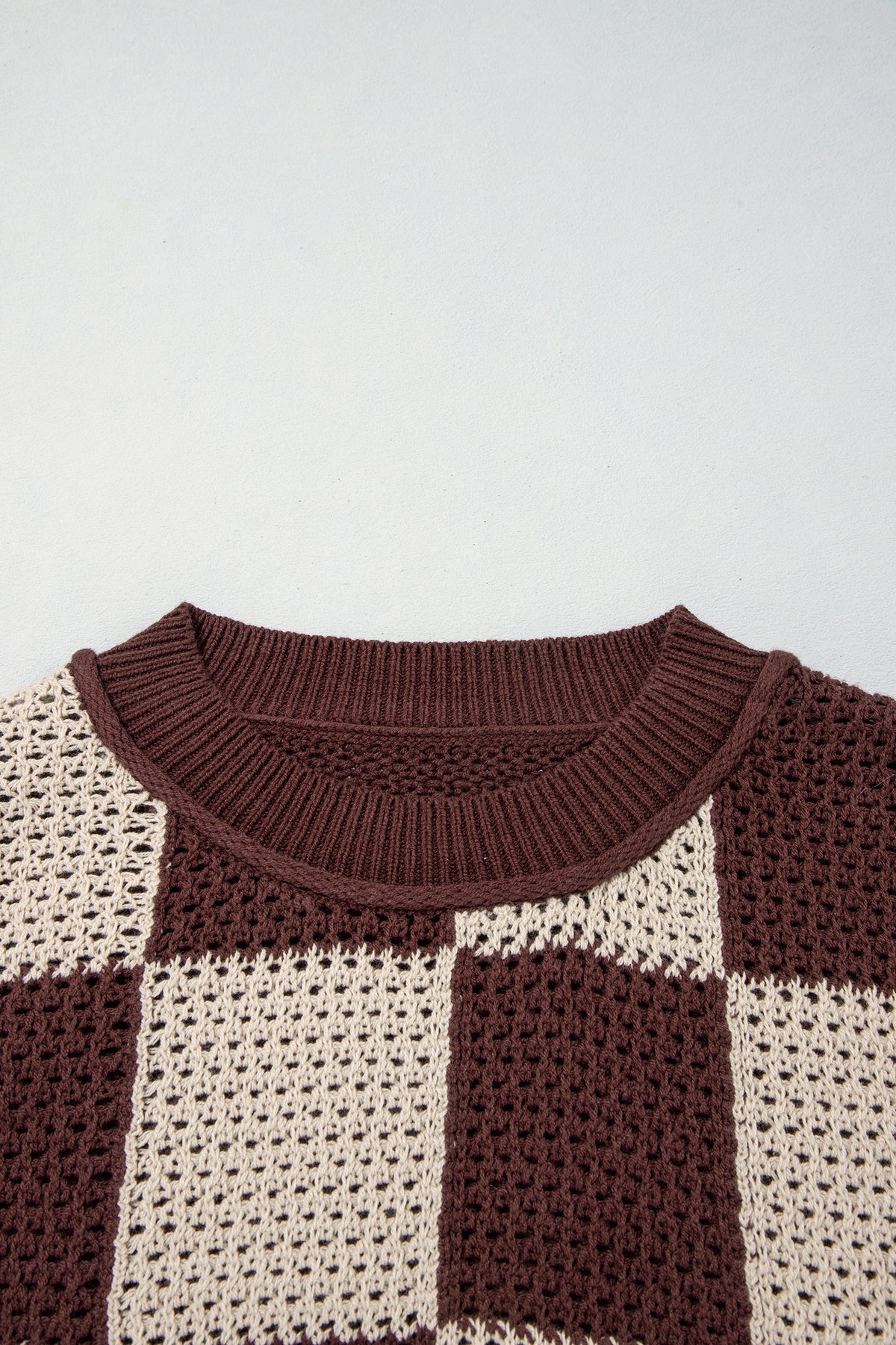 Checkered Drop Shoulder Knit Sweater