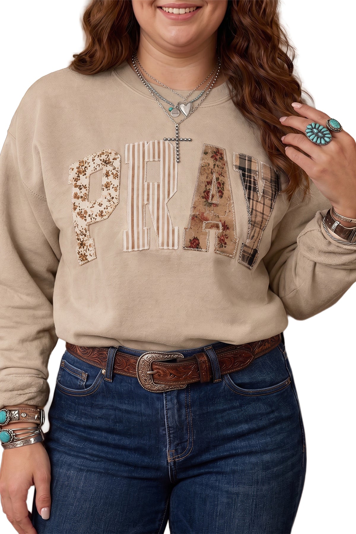 PRAY Patchwork Graphic Tunic Sweatshirt