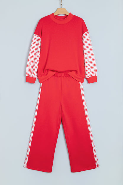 Plaid Contrast Wide Leg Pant Set