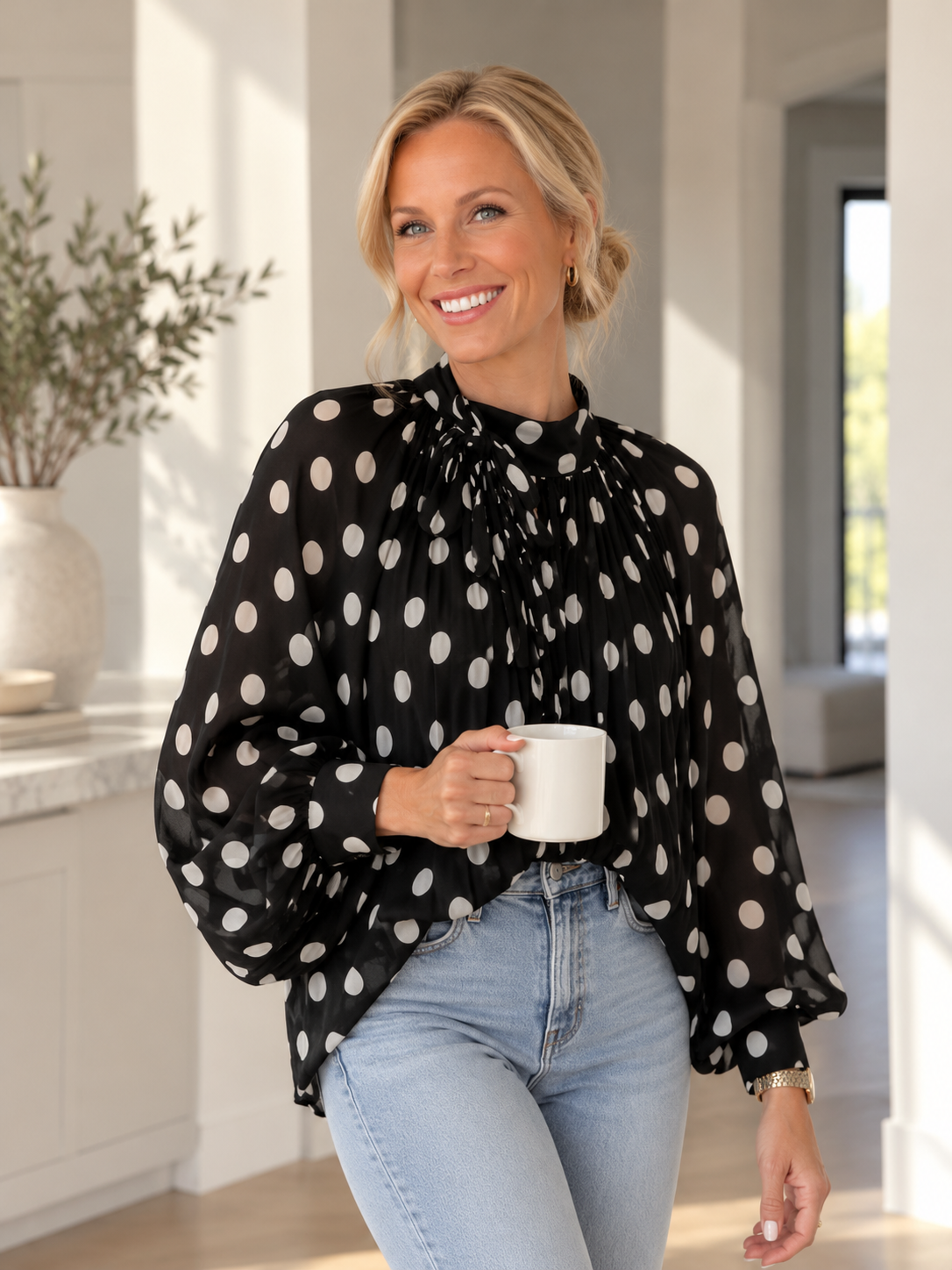 Polka Dot Long Sleeve Blouse