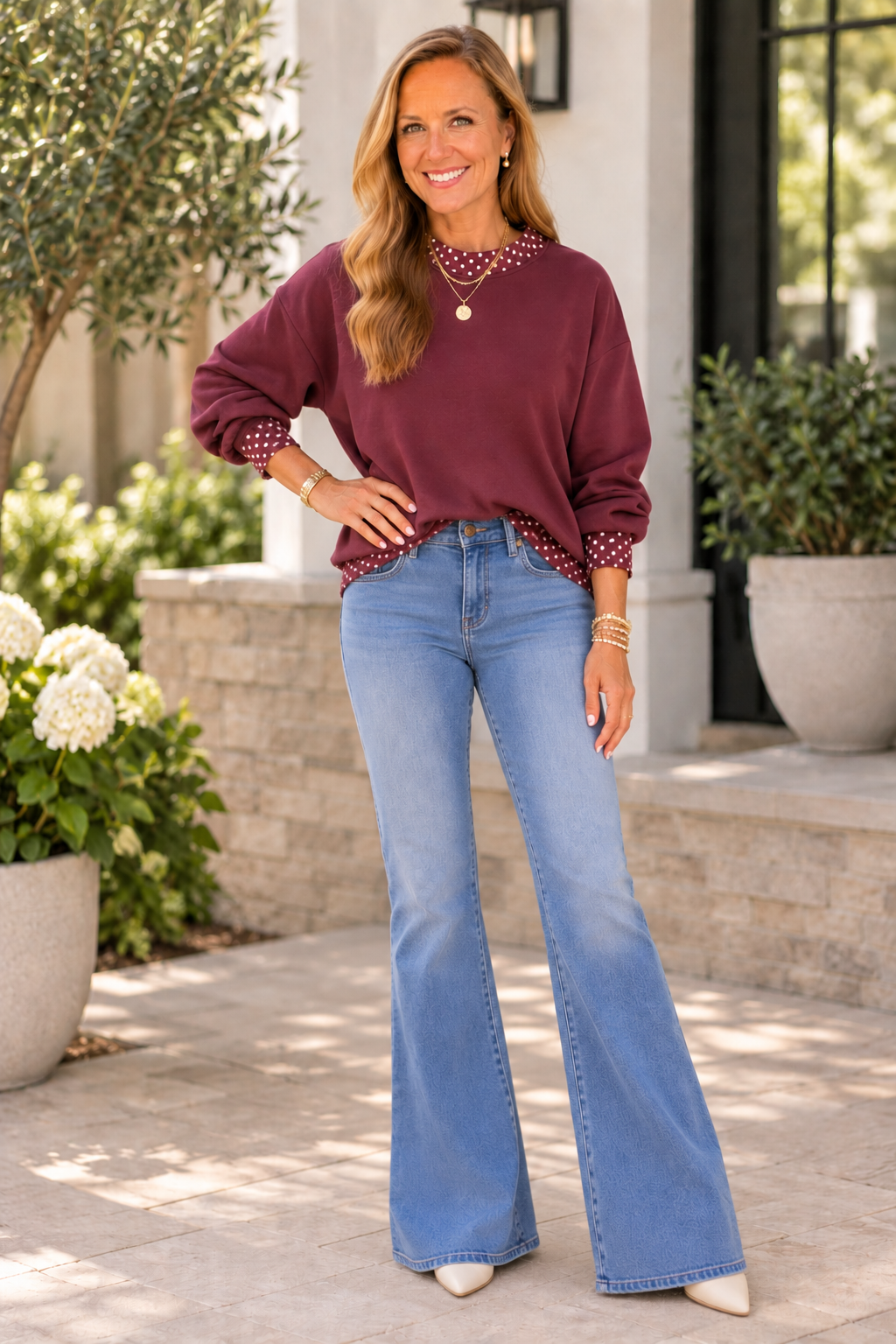 Colorblock Polka Dot Oversized Sweatshirt
