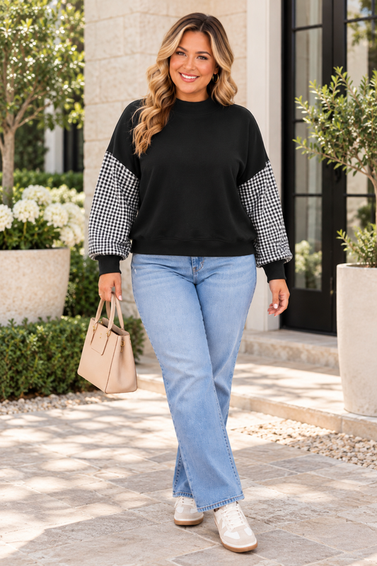 Plaid Patchwork Tunic Sweatshirt