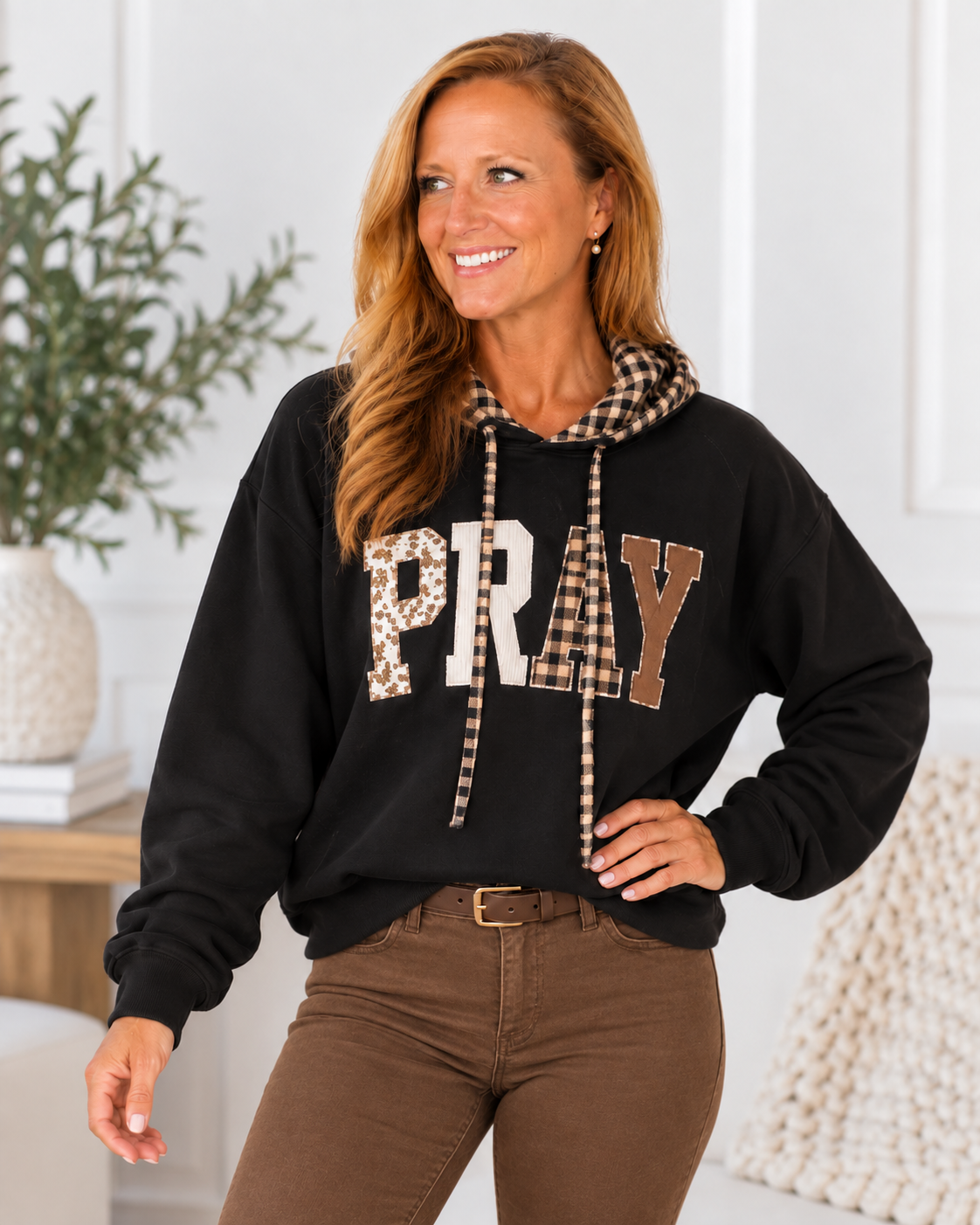 PRAY Plaid Patchwork Hoodie