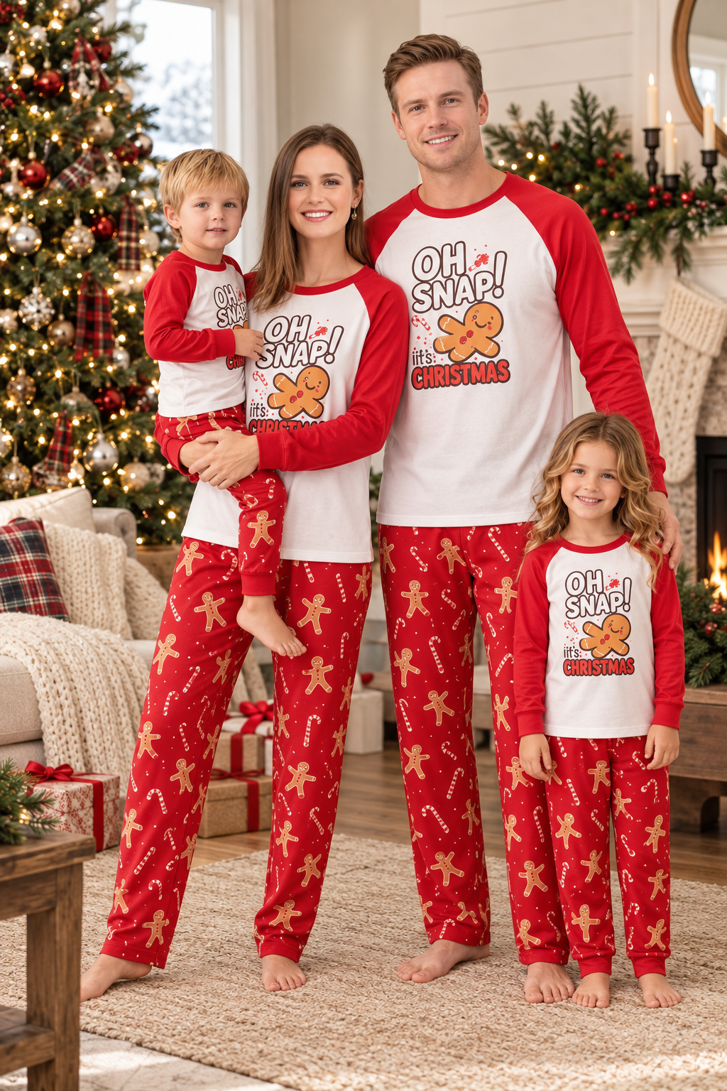 Family Matching Christmas Pajamas Set with Gingerbread Man Print