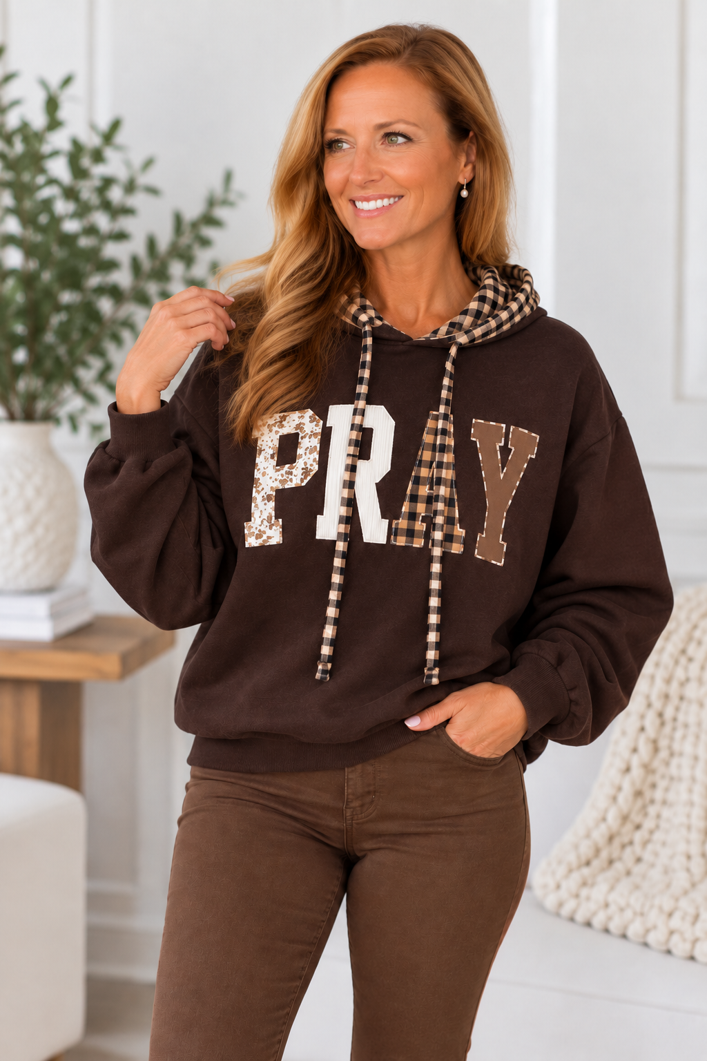 PRAY Plaid Patchwork Hoodie
