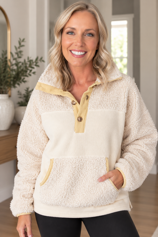 Cozy Teddy Fleece Henley Pullover
