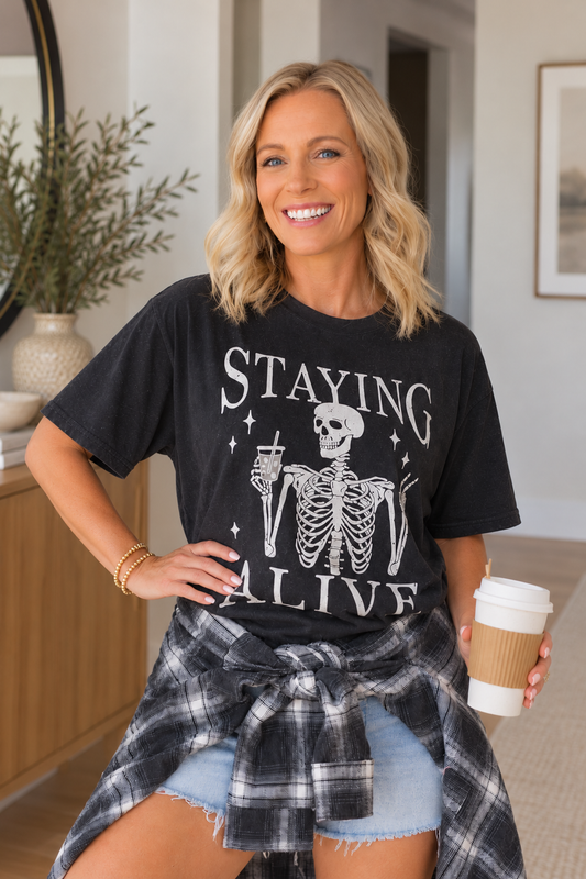 Staying Alive Skeleton Graphic Tee