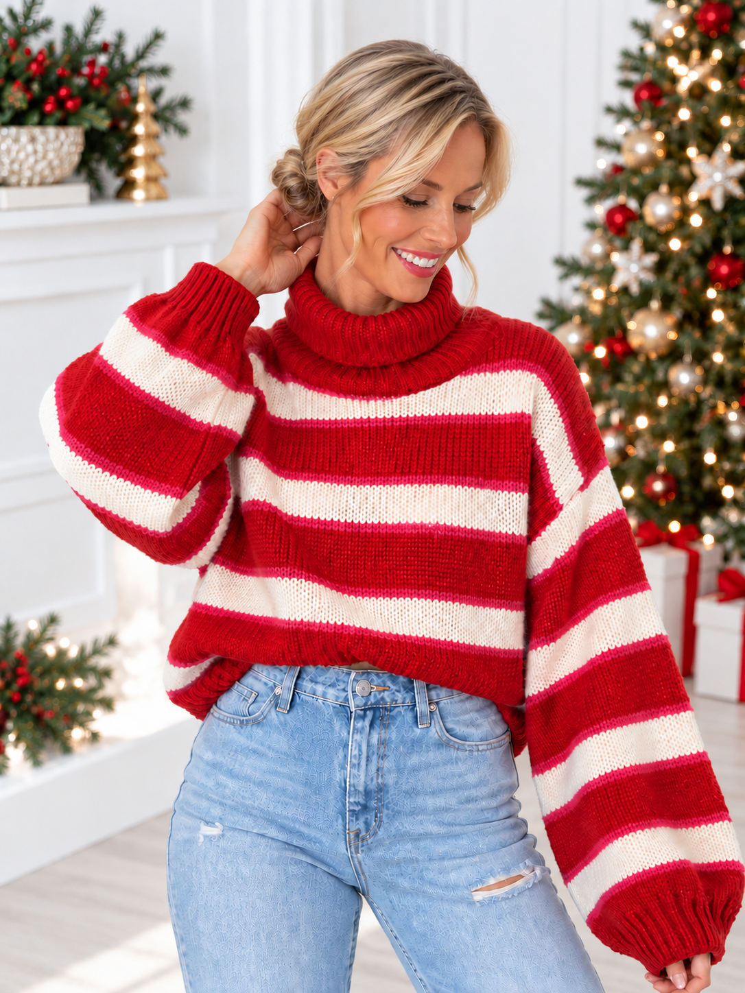 Striped Turtleneck Cropped Sweater