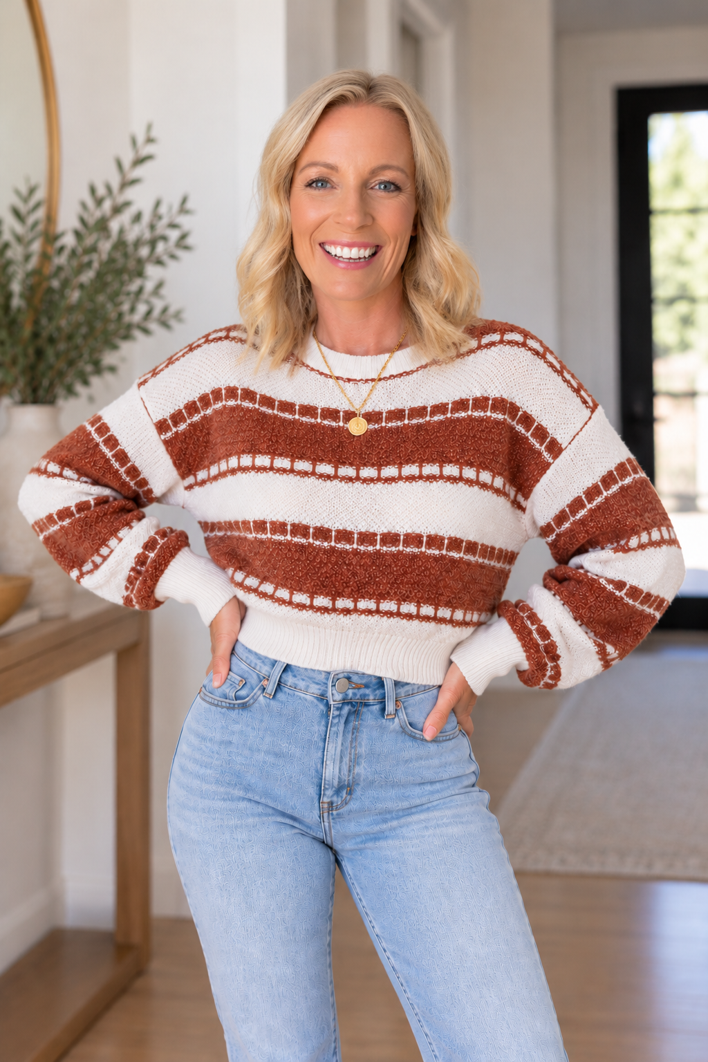 Textured Stripe Crewneck Sweater