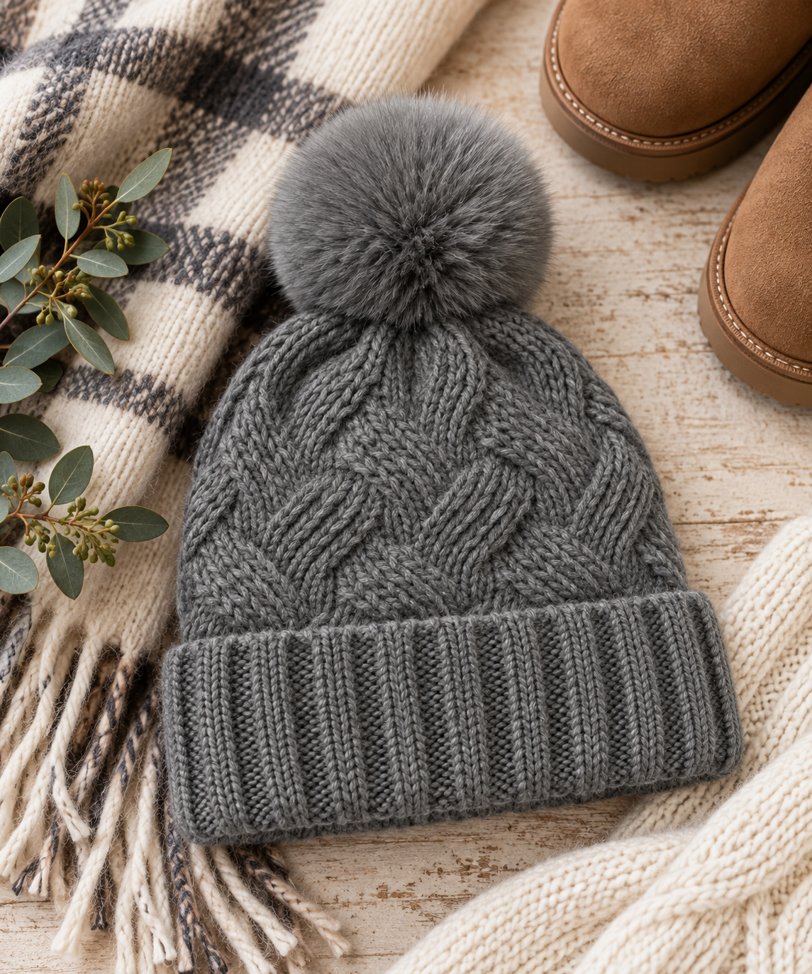 Roll Rim Cable-Knit Hat