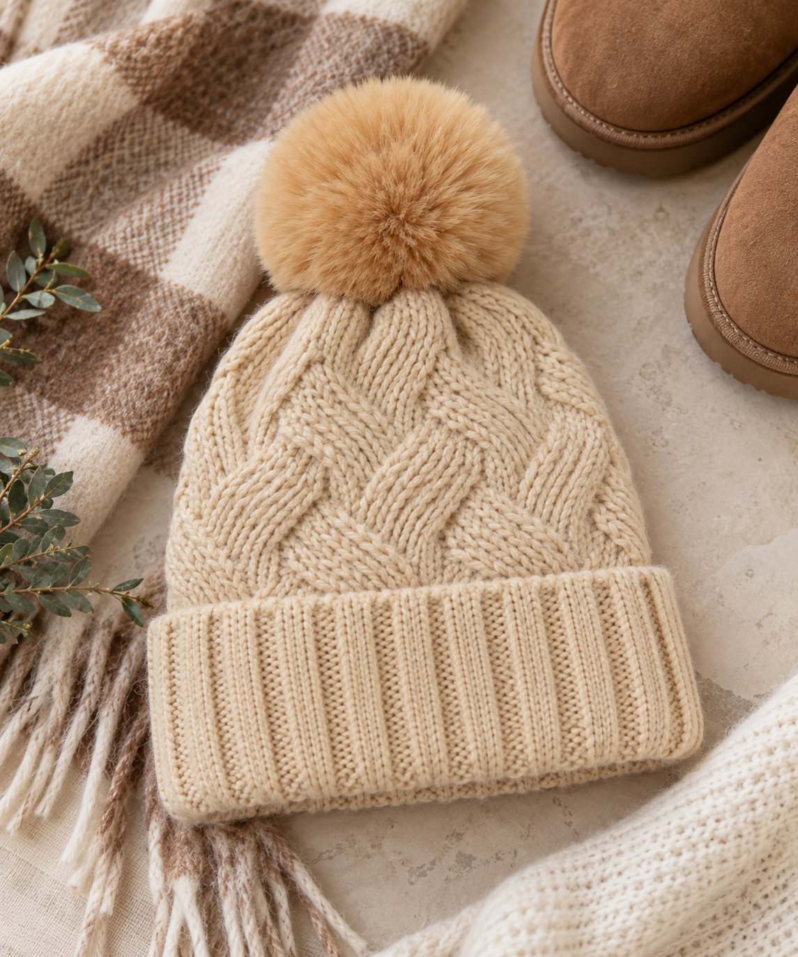 Roll Rim Cable-Knit Hat