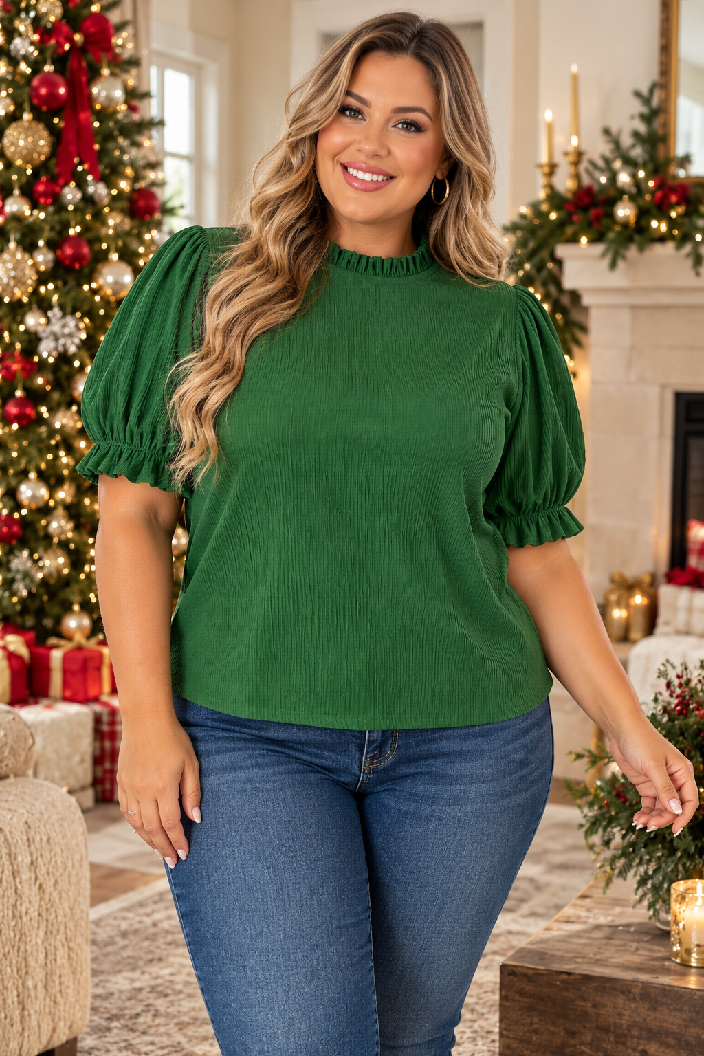 Textured Puff Sleeve Blouse