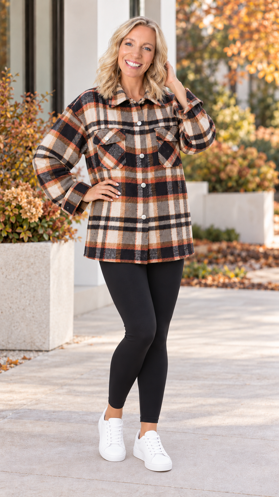 Geometric Plaid Pocket Shacket