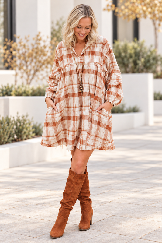 Plaid Ruffle Babydoll Mini Dress