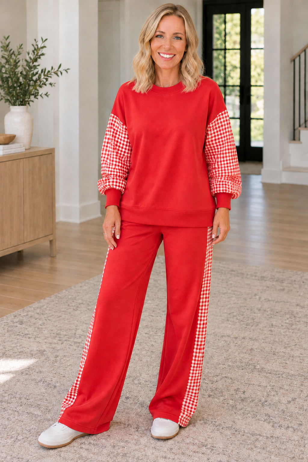 Plaid Wide Leg Pants Set
