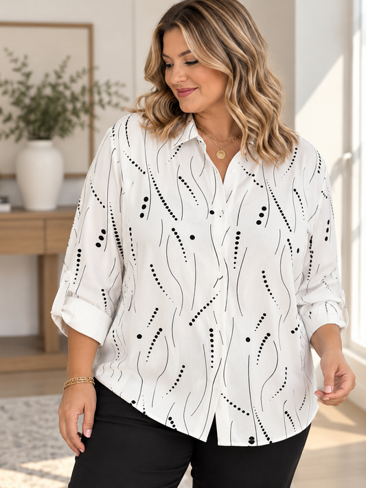 Abstract Print Button Down Blouse