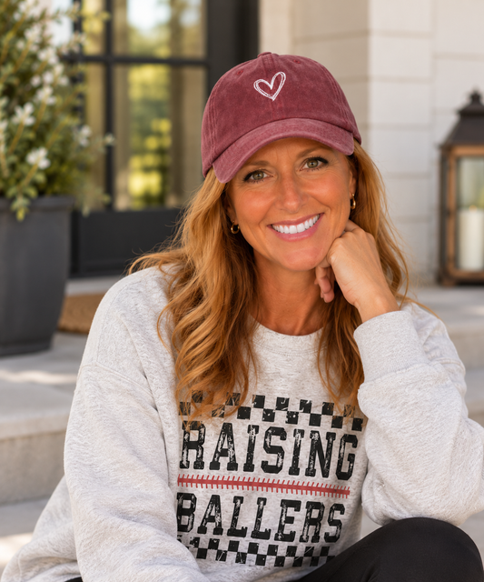 Embroidered Heart Washed Cotton Baseball Cap