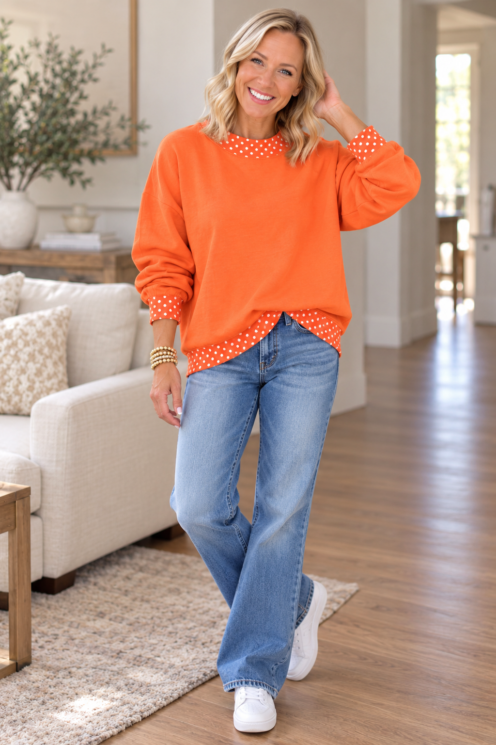 Colorblock Polka Dot Oversized Sweatshirt