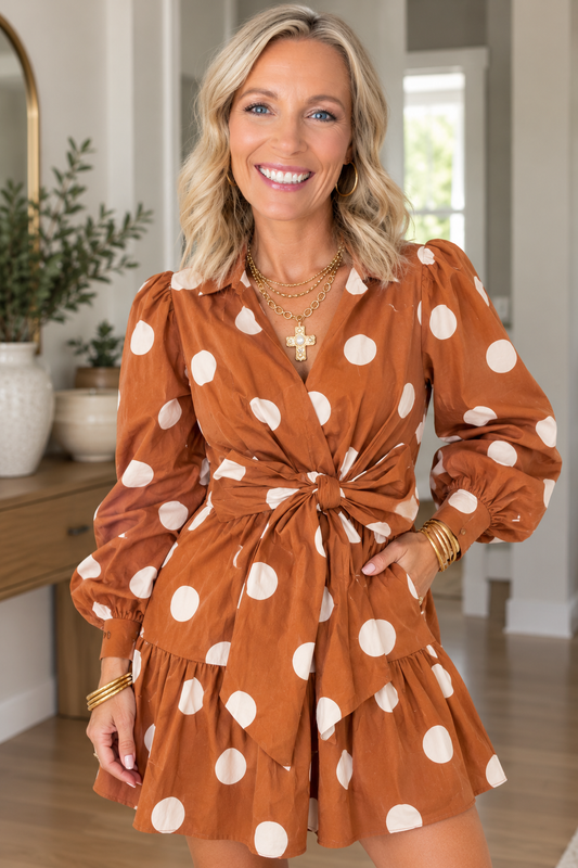 Polka Dot Tie Waist Mini Dress