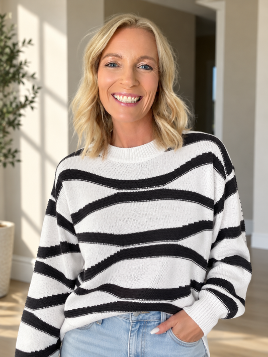 Striped Drop Shoulder Knit Sweater