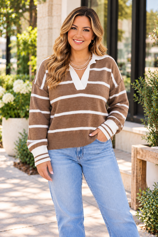Striped V-Neck Tunic Sweater