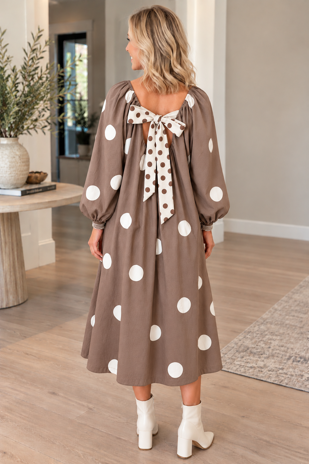 Polka Dot Bow Back Midi Dress