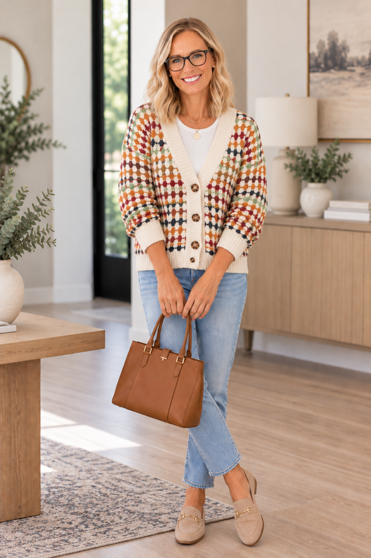 Dotty V Neck Sweater Cardigan