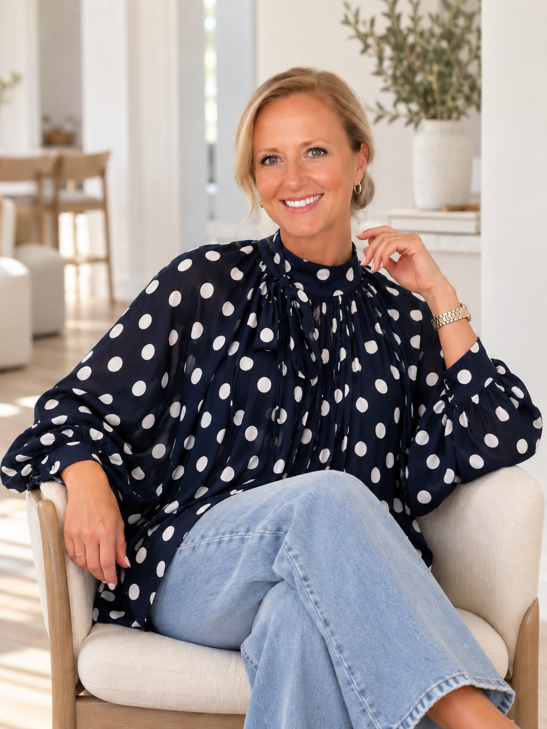 Polka Dot Long Sleeve Blouse