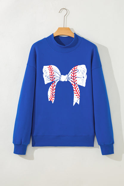 Baseball Bow Mock Neck Sweatshirt