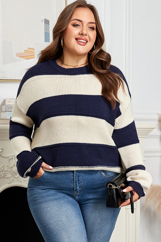Striped Colorblock Drop Shoulder Sweater