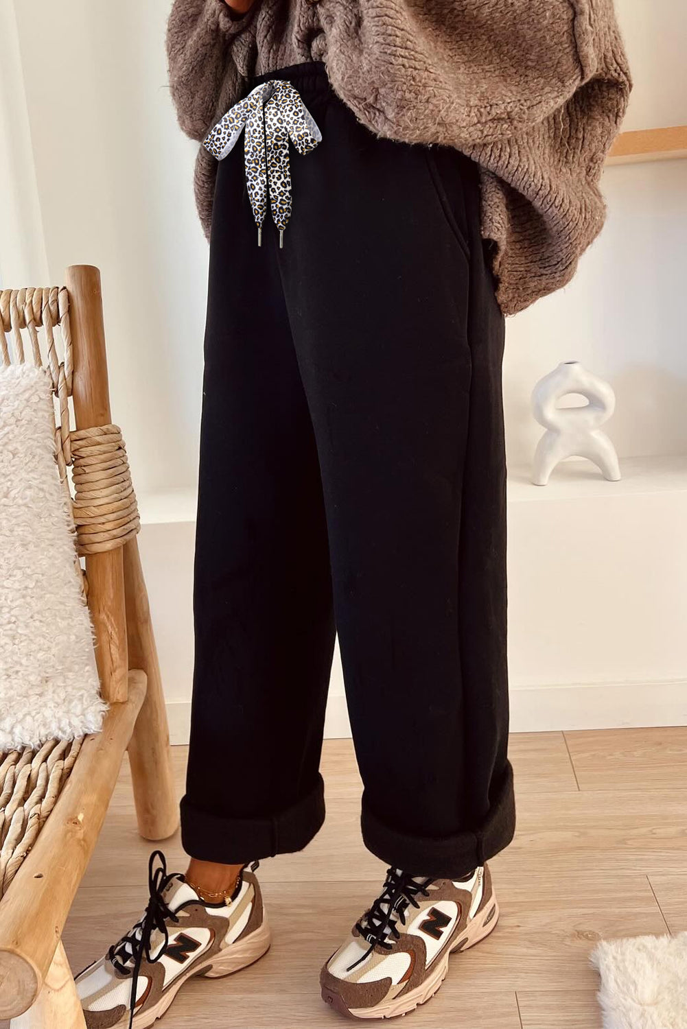 Leopard Drawstring Fleece Lined Pants