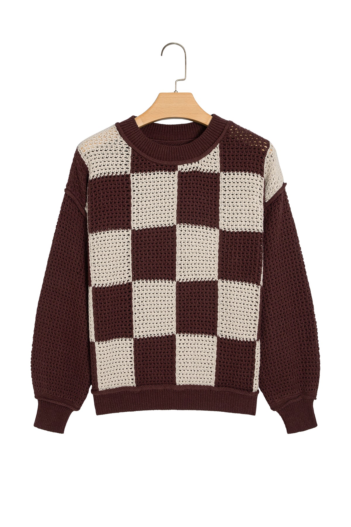 Checkered Drop Shoulder Knit Sweater