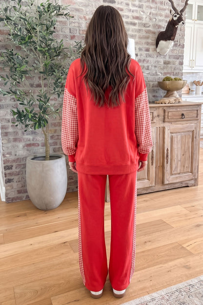 Plaid Contrast Wide Leg Pant Set