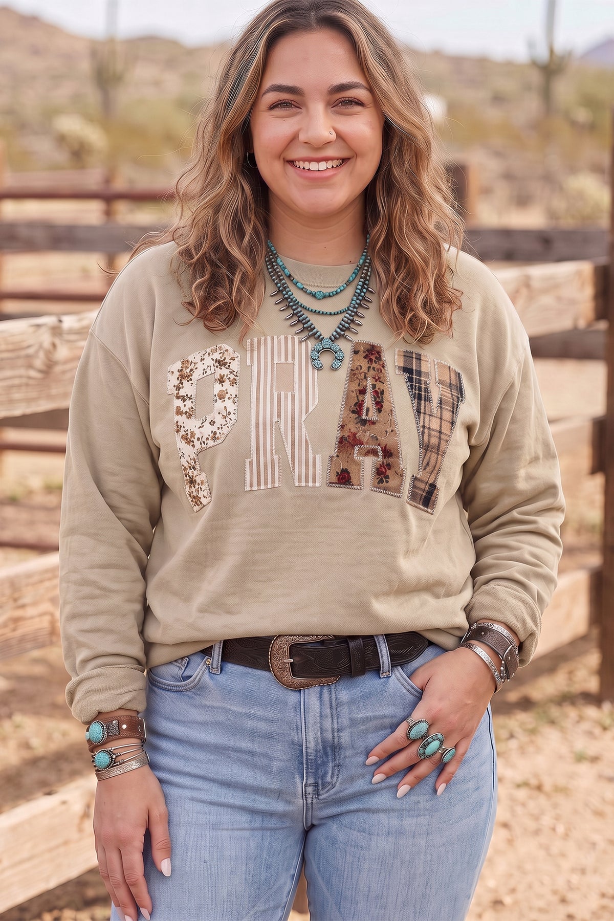 PRAY Patchwork Graphic Tunic Sweatshirt
